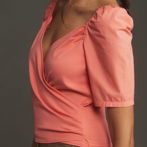 NWT By Anthropologie Puff-Sleeve Wrap Top - Picture 2 of 12